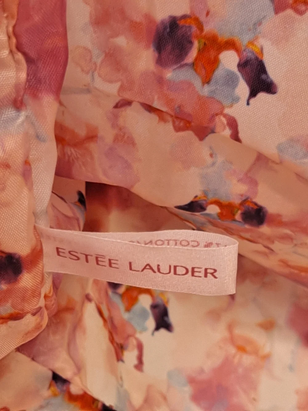 Estee Lauder Pink White Tie-Dye Cotton Poly Bucket Drawstring Hobo Tote Bag